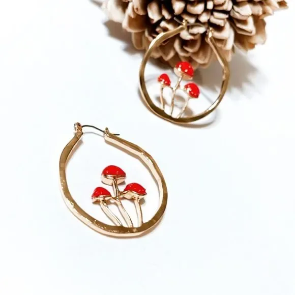 Mushroom hoop earrings M61 - Picture 2 of 5